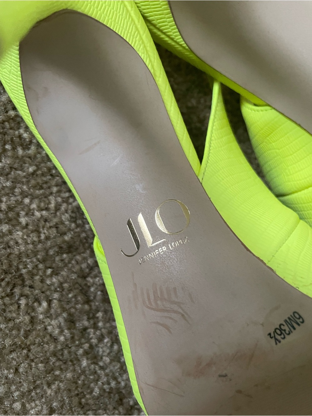 Jlo Jennifer Lopez Fedra Pointe Toe “Florella”  Stilleto Heels Sz 6M Neon Yellow - Picture 9 of 14